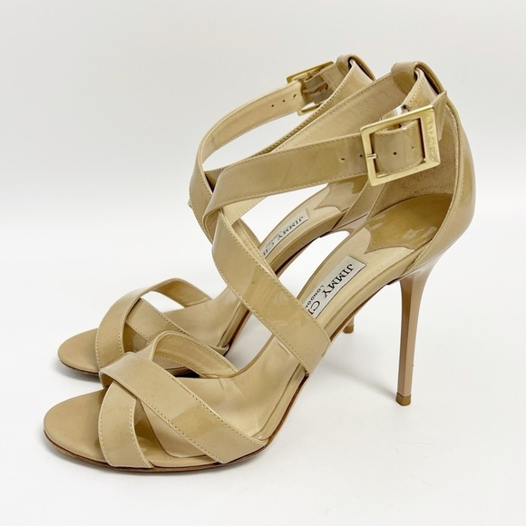 Jimmy Choo Lottie Crisscross Nude Beige Patent Leather...